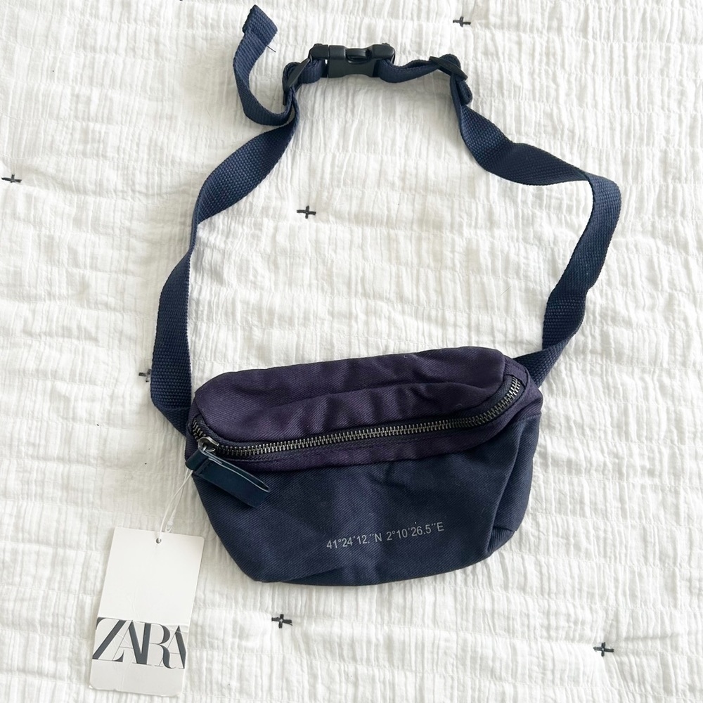 NEW Zara Blue Canvas Fabric Belt Bag/Fanny Pack